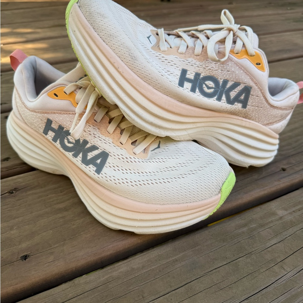 Hoka Women's Cream and Yellow Athletic Shoes